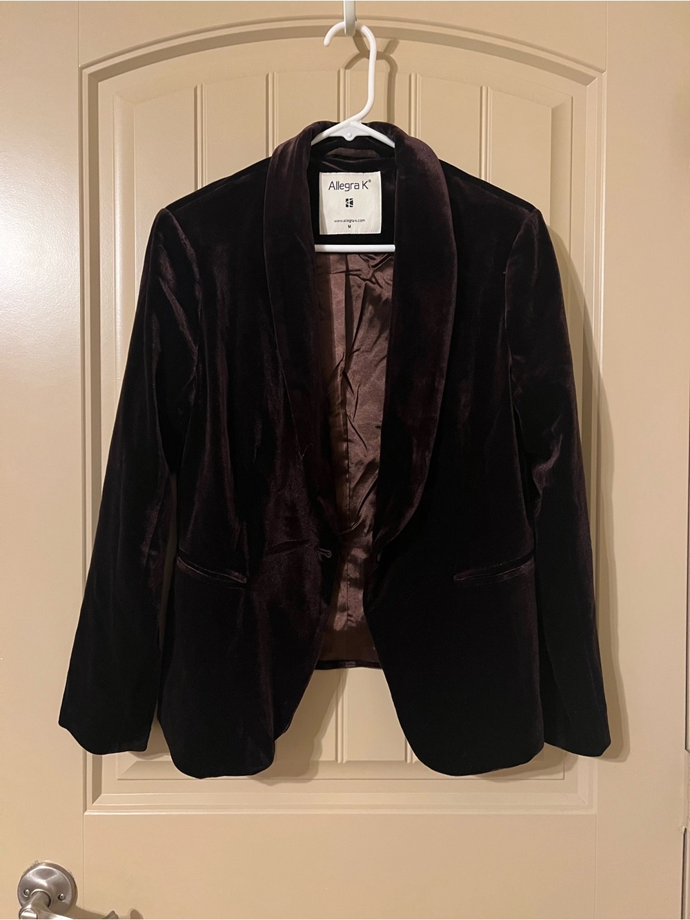 Allegra K Velvet Shawl Collar Blazer - Deep Brown